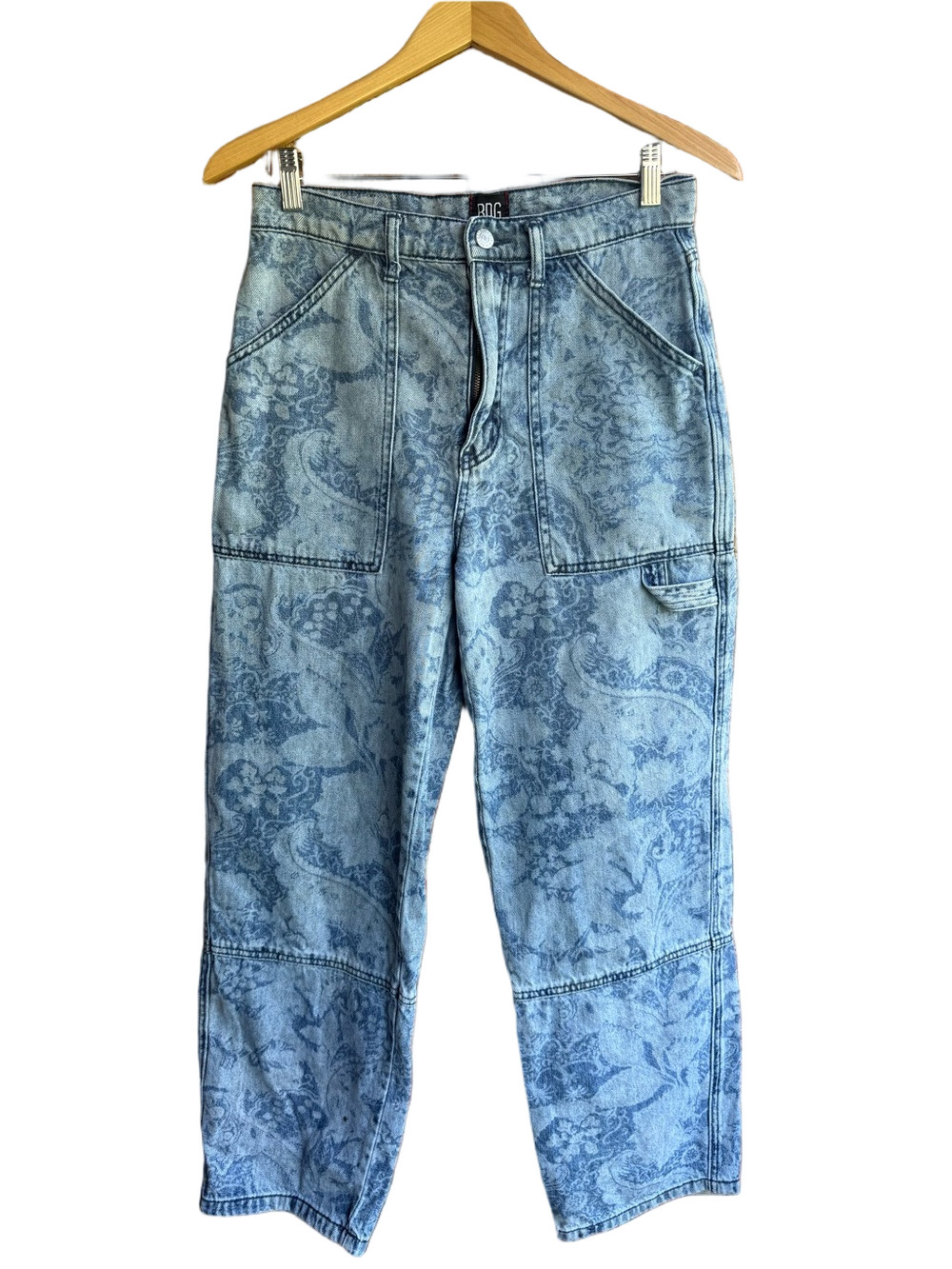 Urban Outfitters BDG High Rise Baggy Carpenter Jeans 28 Floral Lacy Print Denim